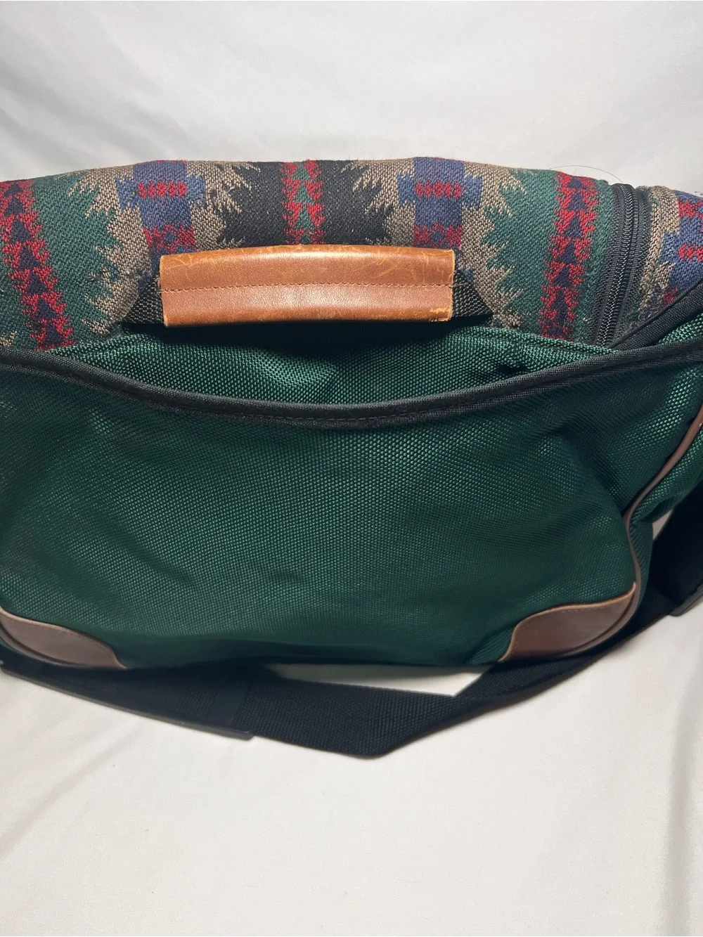 Vintage Pendleton Multicolor Navajo-Style Messenger Bag with Leather Accent